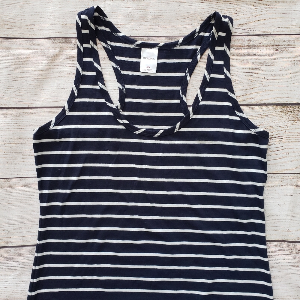 Merona Navy White Stripe Sleeveless Maxi Dress M - Picture 2 of 10